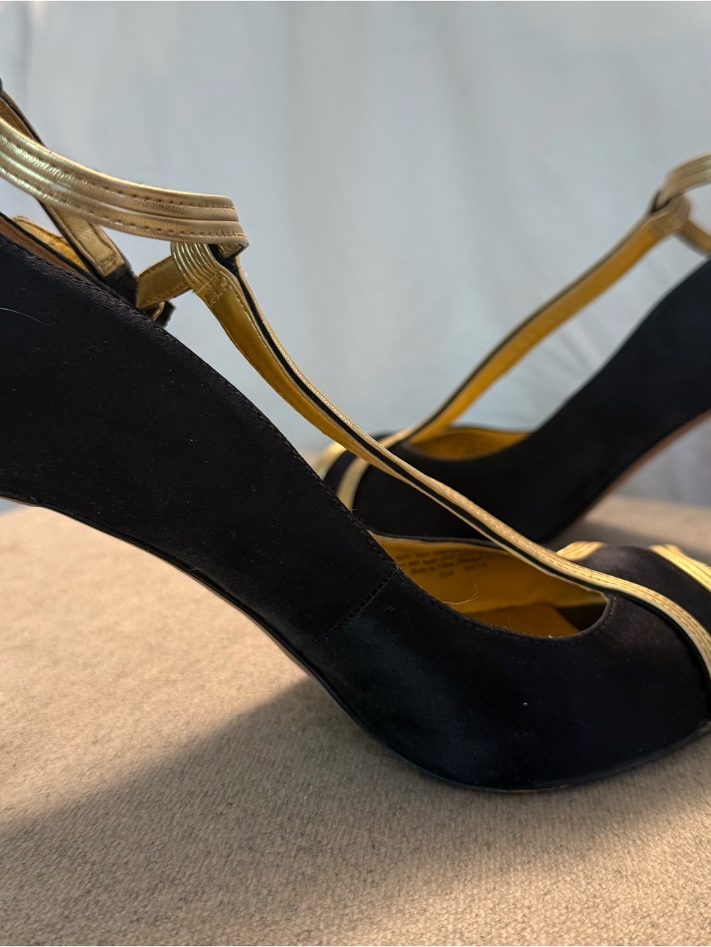 Nine West Black Heels with Gold Straps